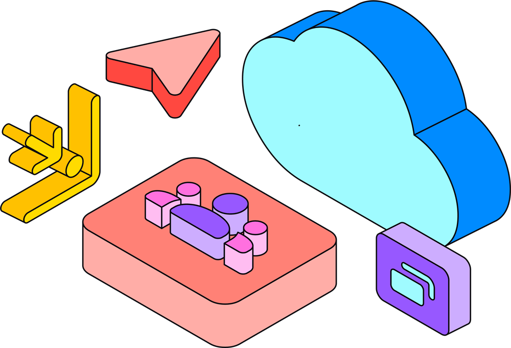 Technical consulting 3D illustrations with cloud and system architecture